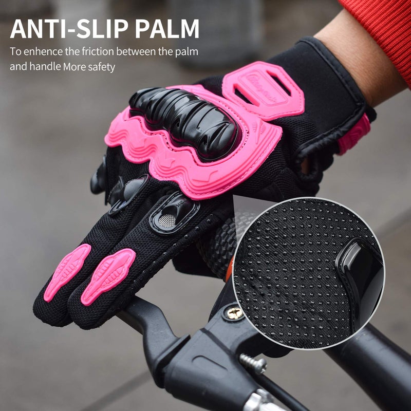 ELCYCO Motorcycle Gloves for Women Touch Screen Summer Motorbike Dirt Bike Full Finger Gloves Road Racing  Cycling  Climbing Motocross (Pink  Large) - Image 5